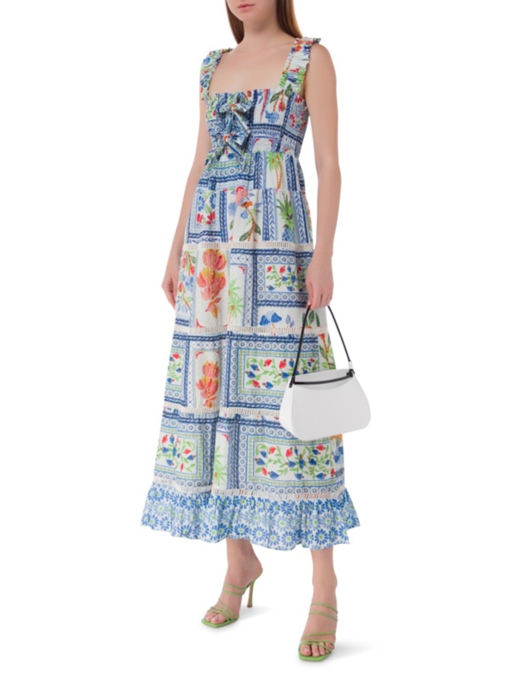 FARM Rio Blue White Floral Patchwork Maxi Dress
